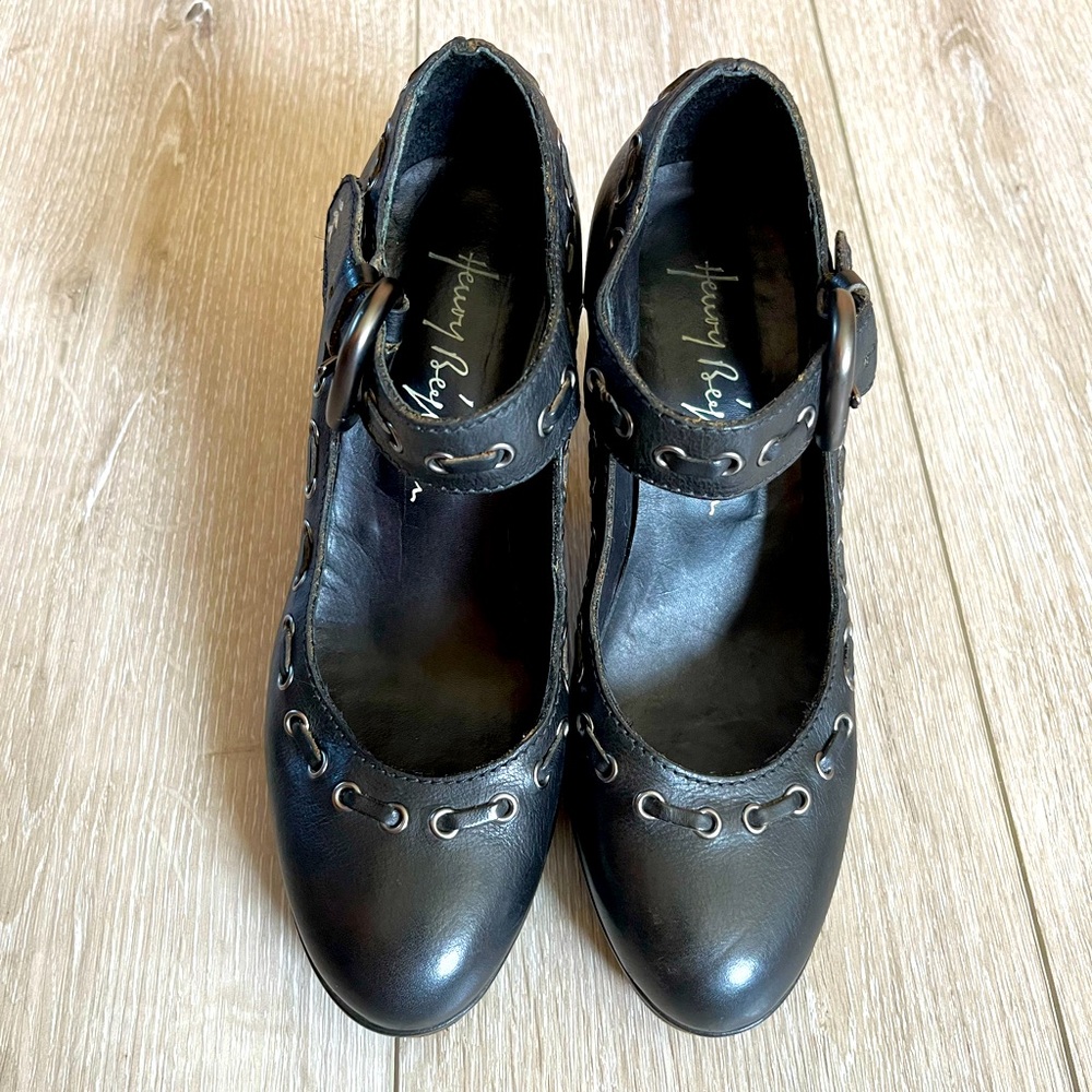 Henry Beguelin Black Leather Heel Shoes Size 36 1/2.